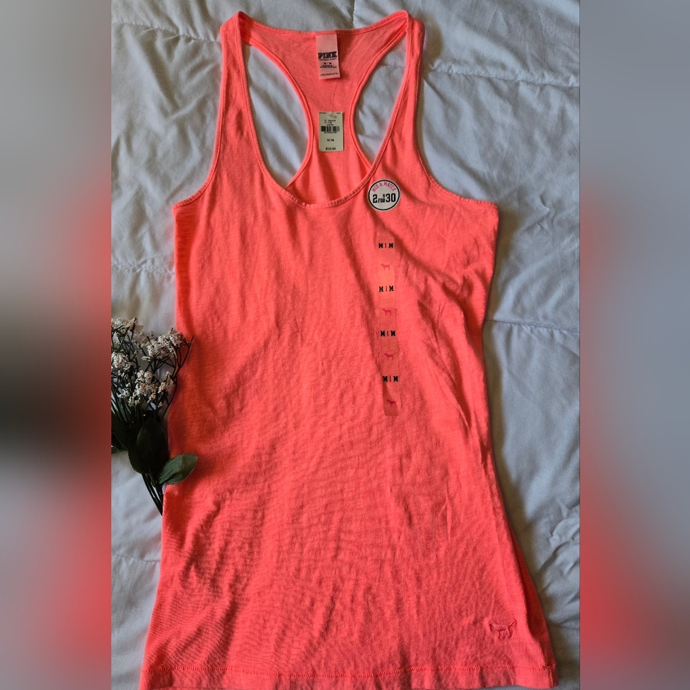 NWT PINK Victoria's Secret Bright Pink Fitted Sleeveless Tank Top Size Small